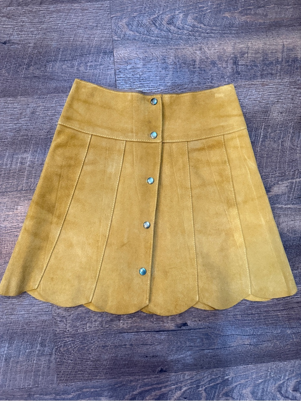 Stoned Immaculate Suede Scallop-Hem A-Line Skirt in Mustard